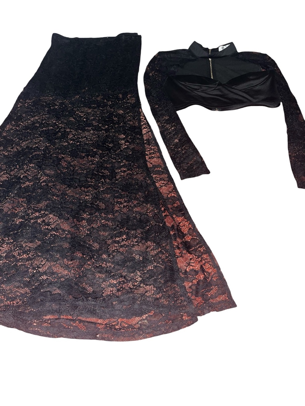 Petal Roz Black Lace Maxi Skirt(L)  & M crop top